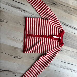 Abercrombie & Fitch Red and White Striped Knit Cardigan